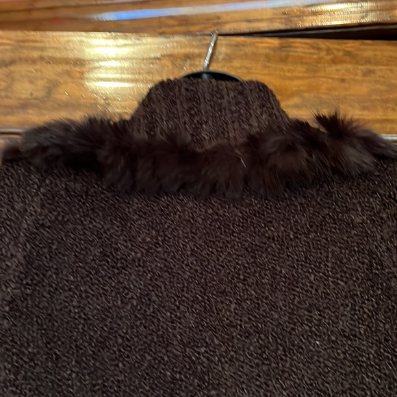 Chocolate Real Fur Trim Sweater - Picture 5 of 6